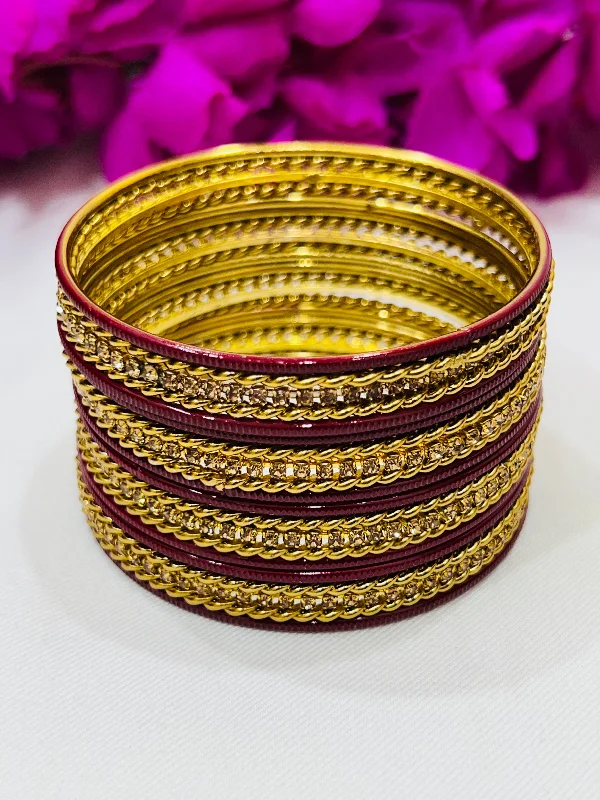 Silver Bangles with Garnet-Exquisite Maroon Color Smooth Finishing Metal Bangles For Women