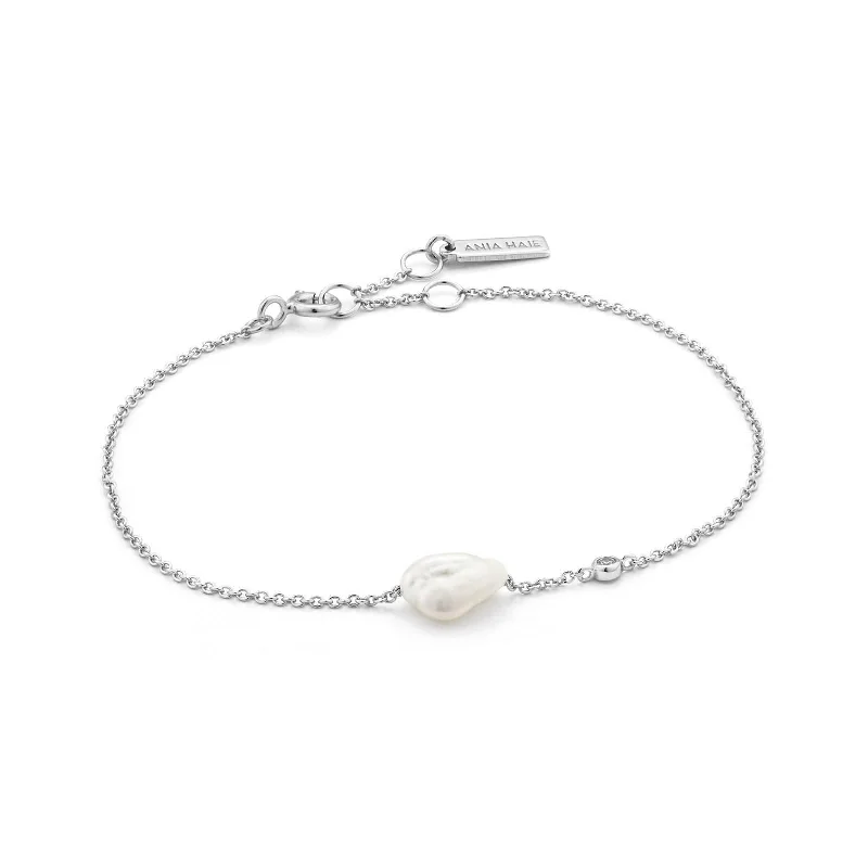 Personalized Silver Bangle Bracelets-Silver Pearl Bracelet