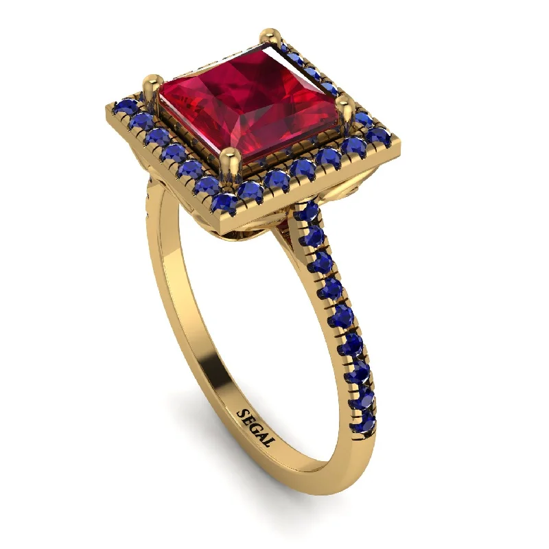 Men's Wedding Ring Set-Gorgeous Princess Cut Ruby Pave Engagement Ring With Hidden Stone - Margot No. 70