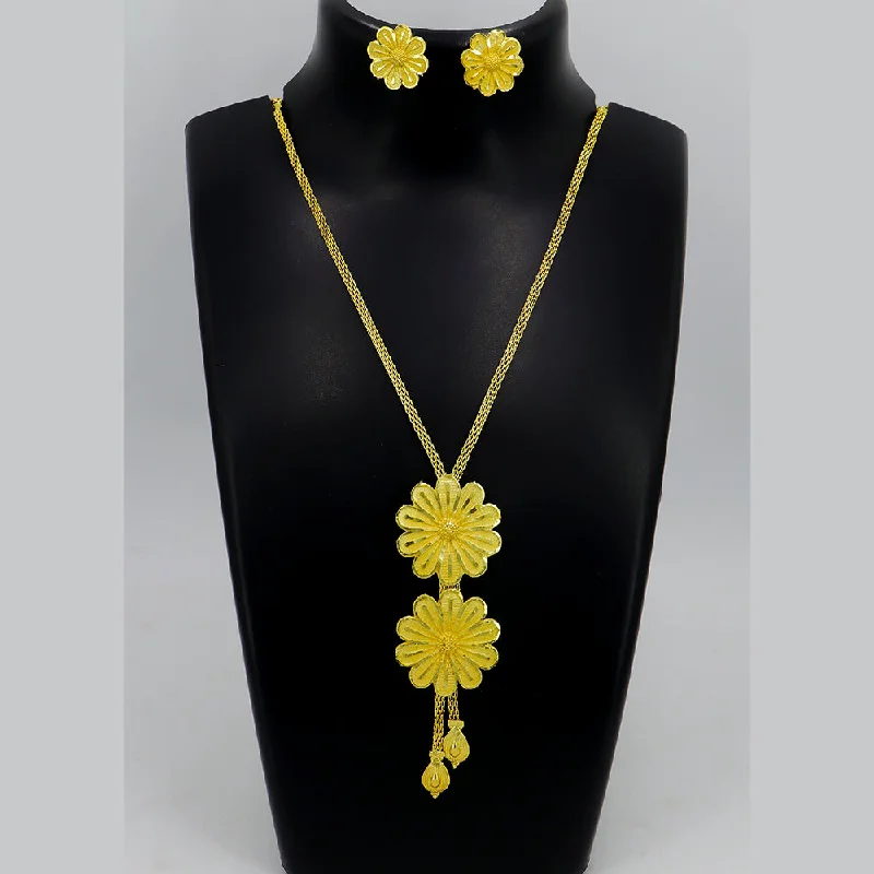 Birthstone Pendant Necklace-Mahavir Gold Plated Long Necklace Set