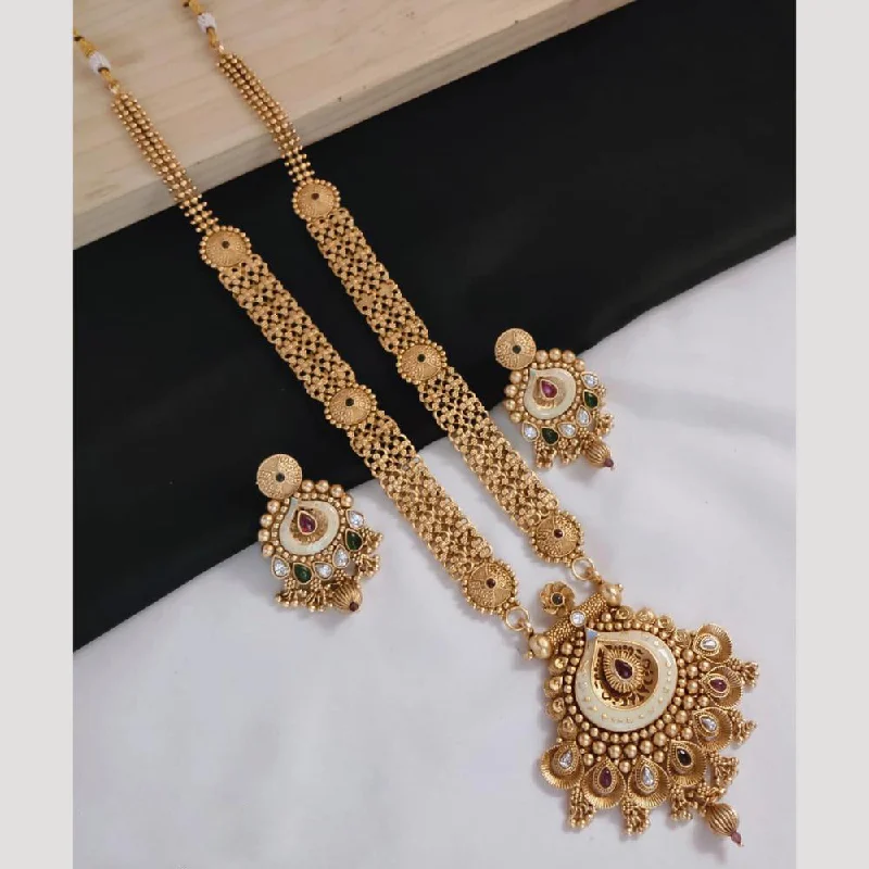 Stylish Pearl Necklace-Manisha Jewellery Gold Plated Pota Stone And Beads Meenakari Long Necklace Set