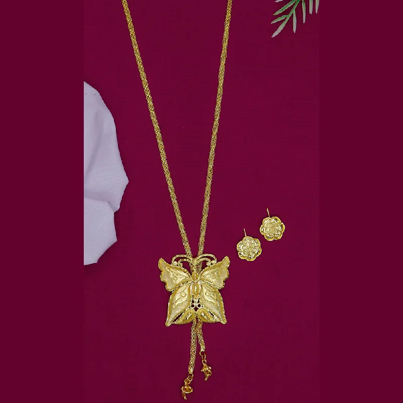 Birthstone Pendant Necklace-Mahavir Gold Plated Long Necklace Set