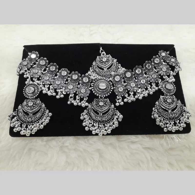 Stylish Pearl Necklace-Manisha Jewellery Oxidised Plated Mirror And Ghungroo Choker Necklace Set