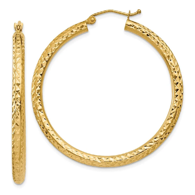 Chunky Gold Earrings-3mm, 14k Yellow Gold Diamond-cut Hoops, 40mm (1 1/2 Inch)