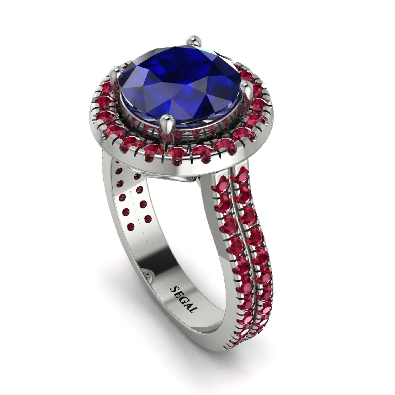 Boho Wedding Ring-Gorgeous Round Cut Sapphire Pave Double Shank Engagement Ring With Hidden Stone - Ellen No. 60