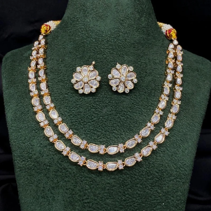 Statement Chunky Necklace-Royal Kundan Jewellery Rose Plated Crystal Stone Necklace Set