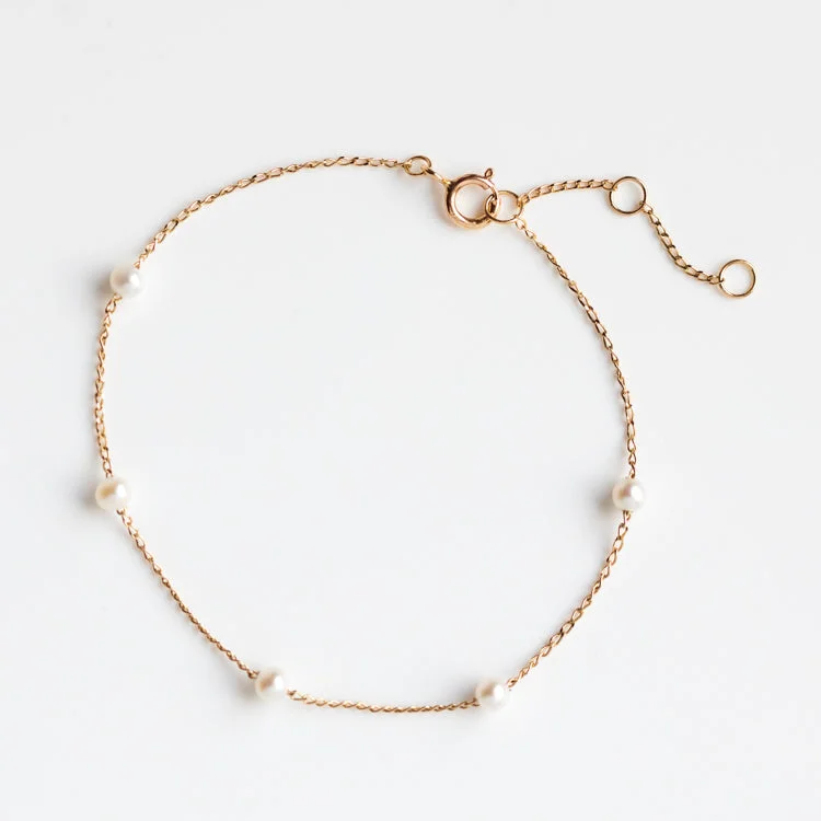 Modern Silver Bracelets-Solid Gold Simple Pearl Chain Bracelet