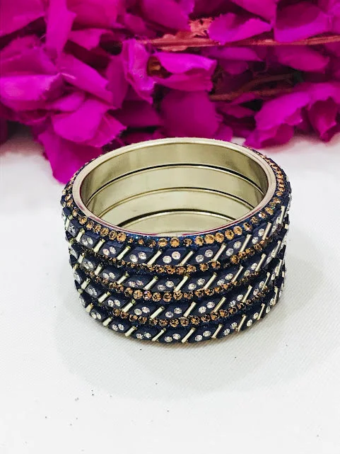 Multicolor Bangle Bracelet-Appealing Blue Colored Stone Work Metal Bangles For Girls