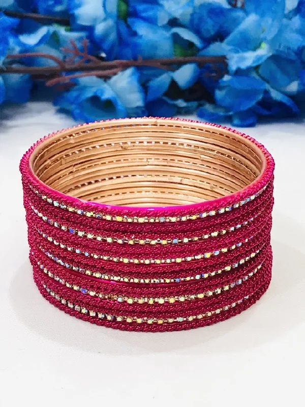 Chunky Bangle Bracelets-Beautiful Pink Colored Traditional Wear Metal Bangles For Women