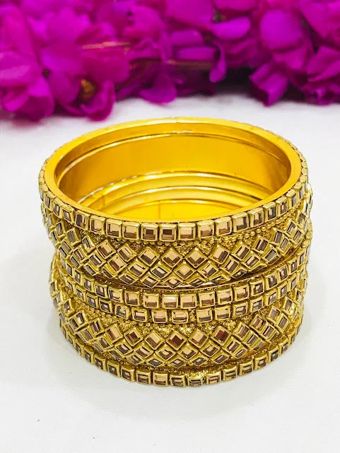 Custom-made Silver Bangles-Amazing Party Wear Designer Bangles Set With Gold Stones For Women