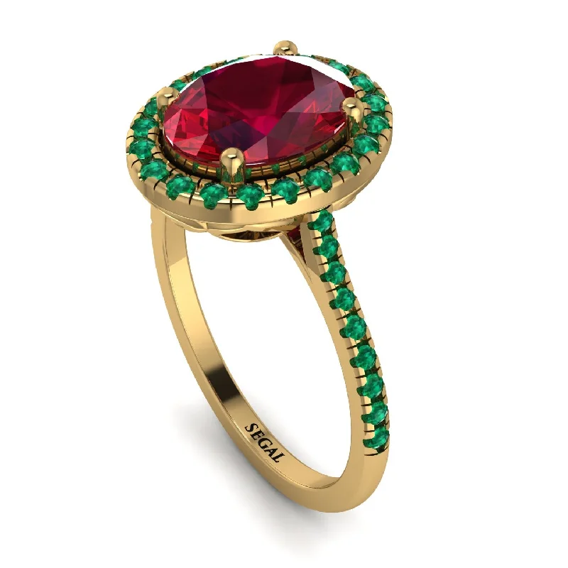 Elegant Gold Signet Ring-Gorgeous Oval Cut Ruby Pave Engagement Ring With Hidden Stone - Phoebe No. 25