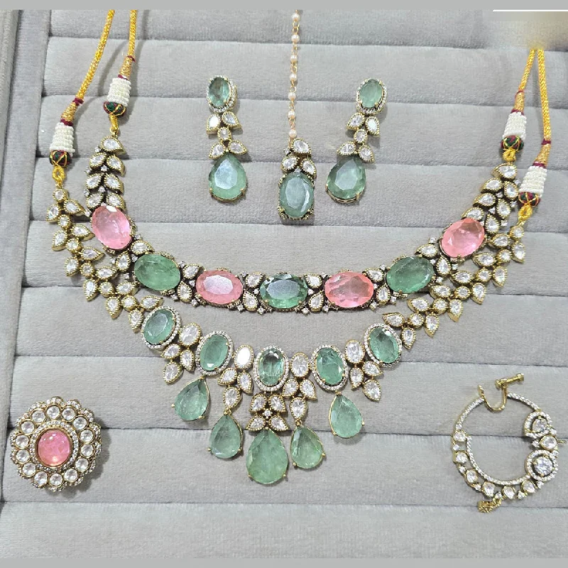 Elegant Turquoise Necklace-JCM Gold Plated Polki Kundan Stone Necklace Set