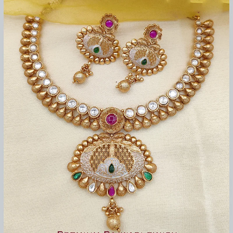 Bold Crystal Necklace-Jewel Addiction Copper Rajwadi Finish Pota Stone Necklace Set