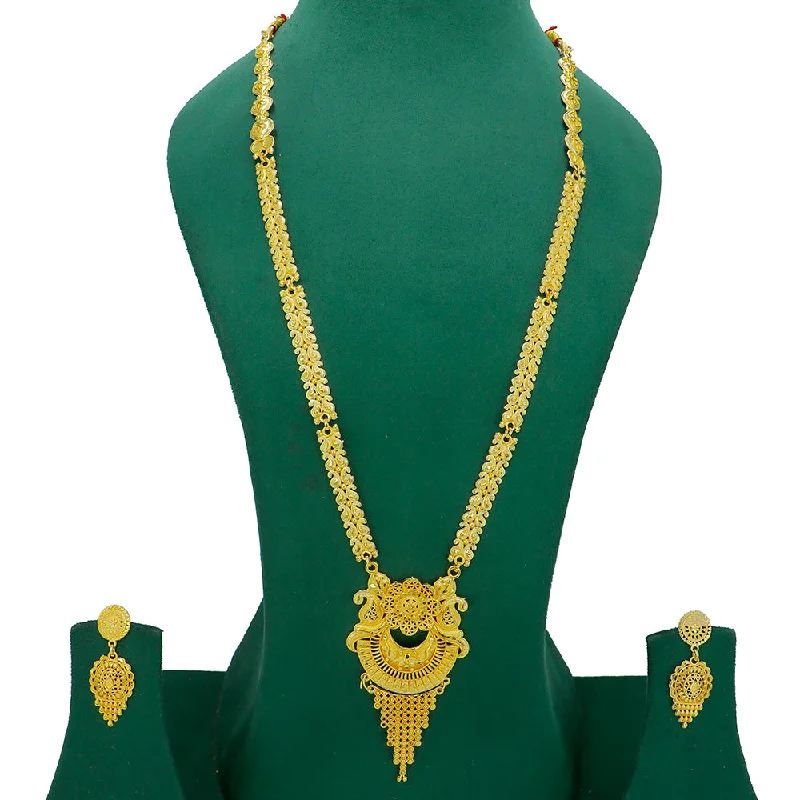 Minimalist Silver Necklace-Mahavir Gold Plated Long Necklace Set