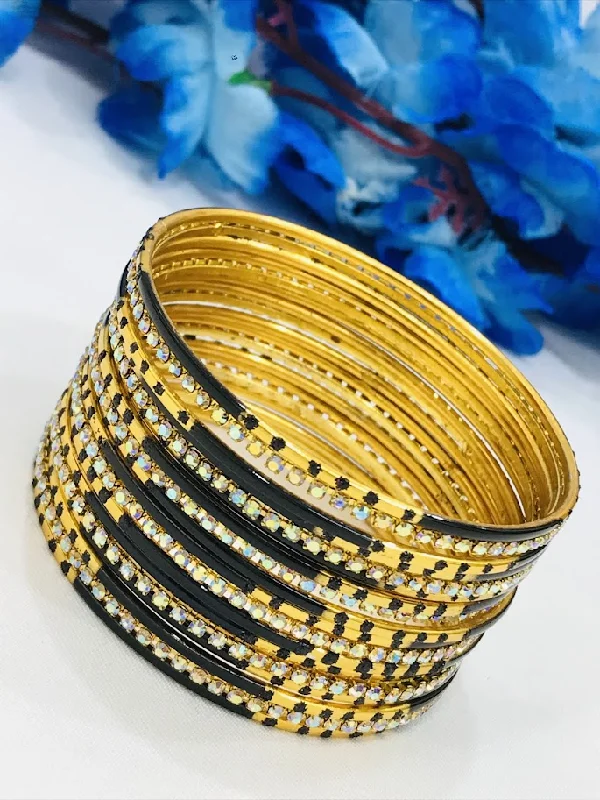 Colorful Glass Bangles-Resplendent Black color Gold Plated Metal Bangles For Women