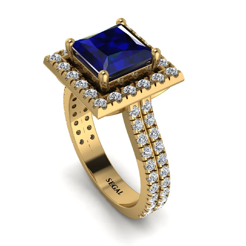 Custom Name Ring-Gorgeous Princess Cut Sapphire Pave Double Shank Engagement Ring With Hidden Stone - Margot No. 13