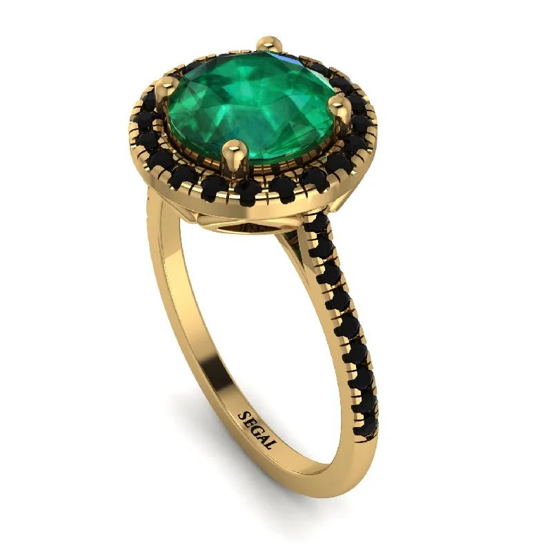 Designer Gold Ring-Gorgeous Round Cut Emerald Pave Engagement Ring With Hidden Stone - Ellen No. 34