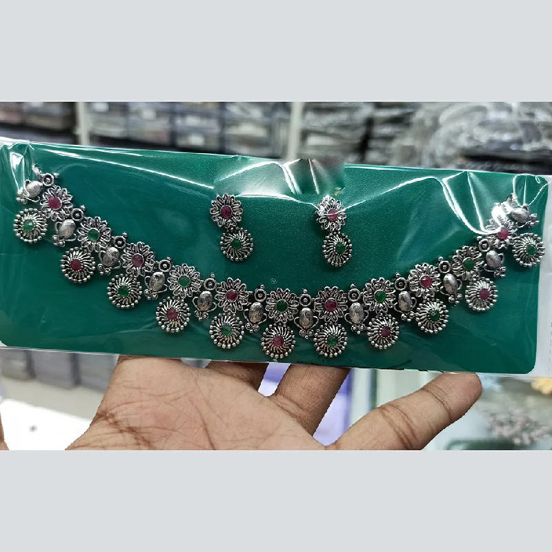 Elegant Diamond Necklace-Manisha Jewellery Oxidised Plated Pota Stone Choker Necklace Set