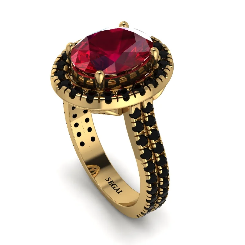 Vintage Art Deco Ring-Gorgeous Oval Cut Ruby Pave Double Shank Engagement Ring With Hidden Stone - Phoebe No. 40