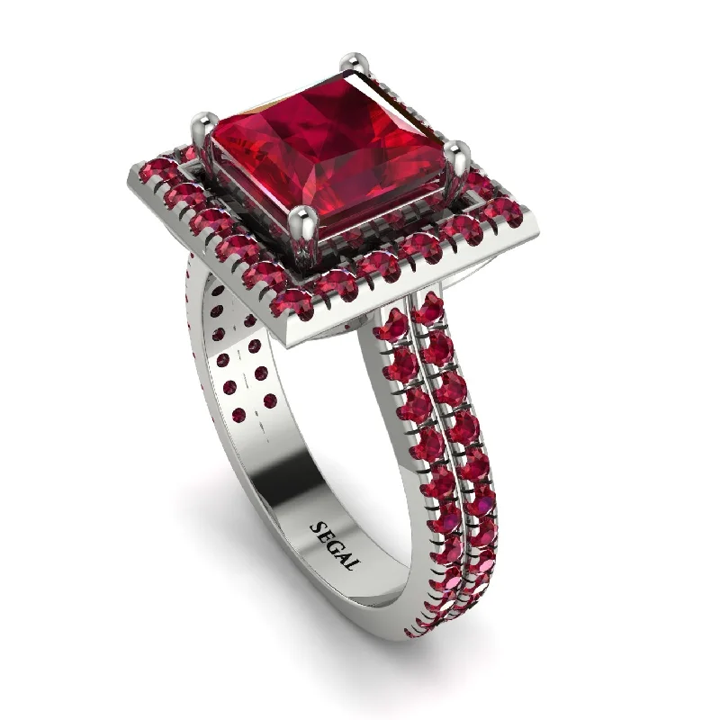 Designer Diamond Ring-Gorgeous Princess Cut Ruby Pave Double Shank Engagement Ring With Hidden Stone - Margot No. 57