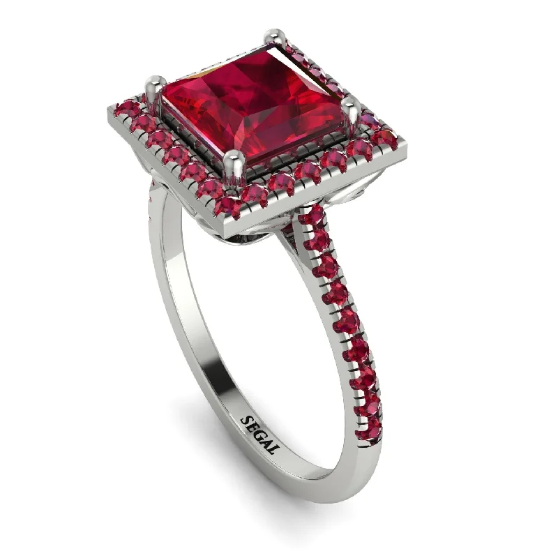 Sparkly Diamond Ring-Gorgeous Princess Cut Ruby Pave Engagement Ring With Hidden Stone - Margot No. 57