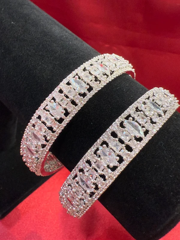 Simple Rose Gold Bangles-Elegant White Color Design American Diamond Bangle Set For Women