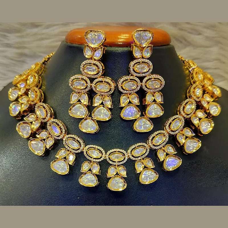 Handcrafted Silver Necklace-Jain Jewellers Gold Plated Polki Kundan Stone Necklace Set