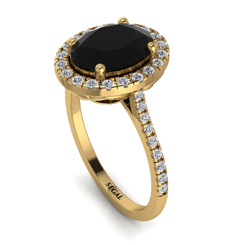 Gold Wedding Band Set-Gorgeous Oval Cut Black Diamond Pave Engagement Ring With Hidden Stone - Phoebe No. 7