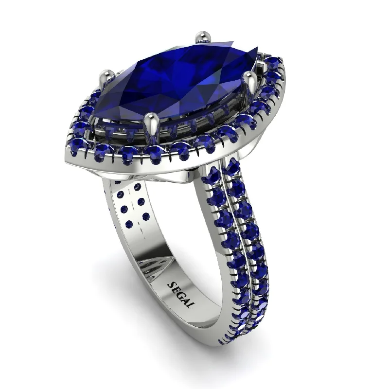 Fashionable Cocktail Ring-Gorgeous Marquise Cut Sapphire Pave Double Shank Engagement Ring With Hidden Stone - Miriam No. 75