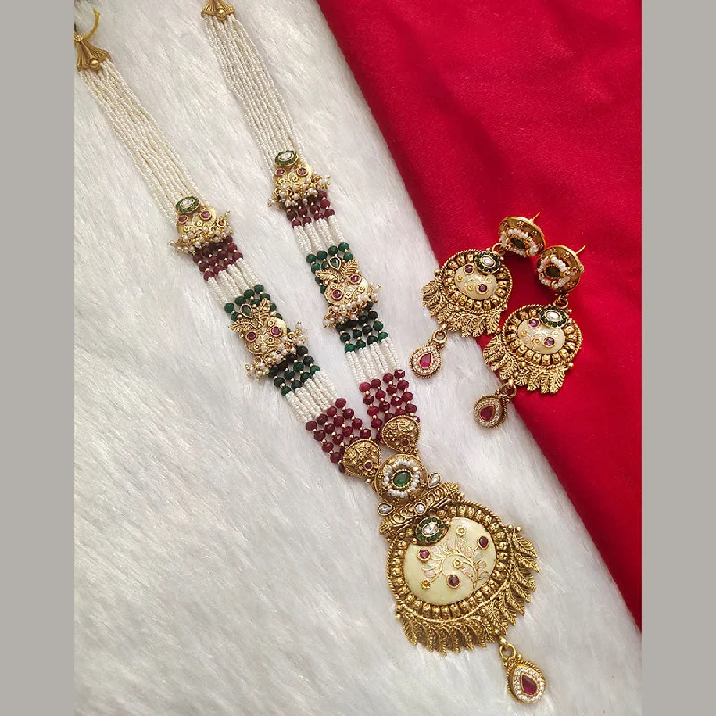 Round Gemstone Necklace-Kala Creation Gold Plated Pota Stone And Pearl Necklace Set