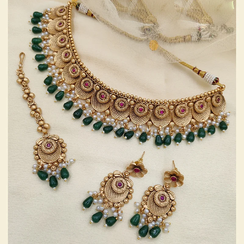 Trendy Chain Necklace-Jewel Addiction Copper Rajwadi Finish Pota Stone Necklace Set