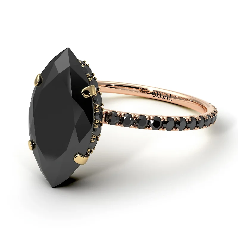 Customizable Name Ring-Two Tones Hidden Halo Marquise Black Diamond Engagement Ring - Journey No. 79