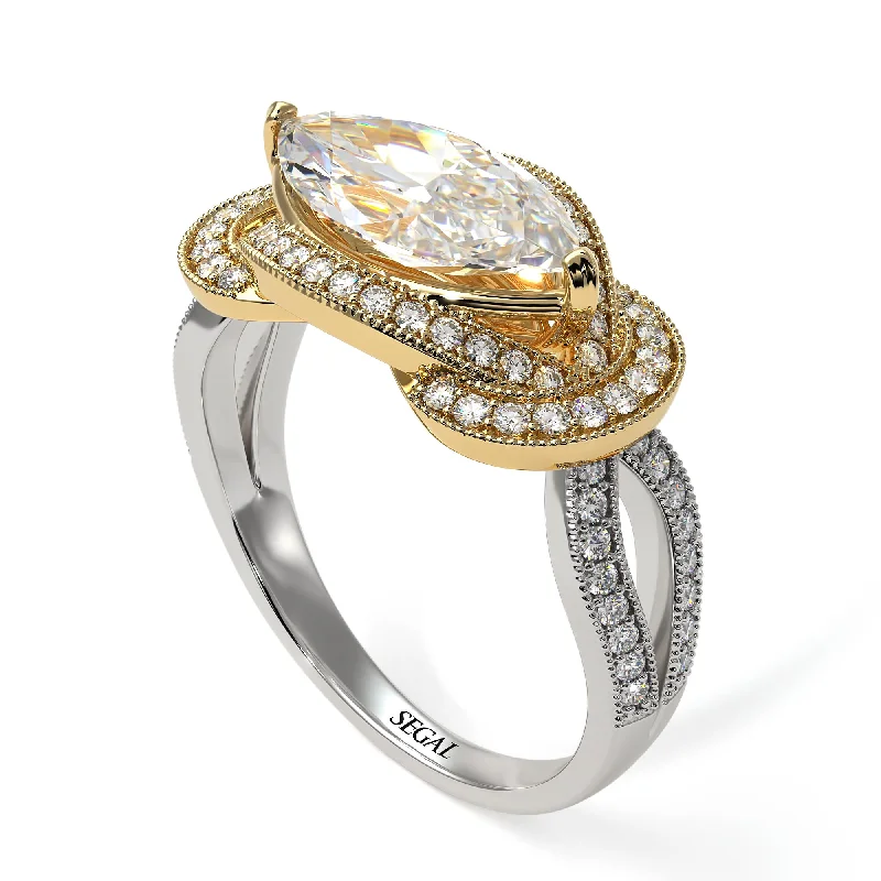 Bridal Wedding Ring-Two Tones Milgrain Marquise Diamond Engagement Ring - Marley No. 77