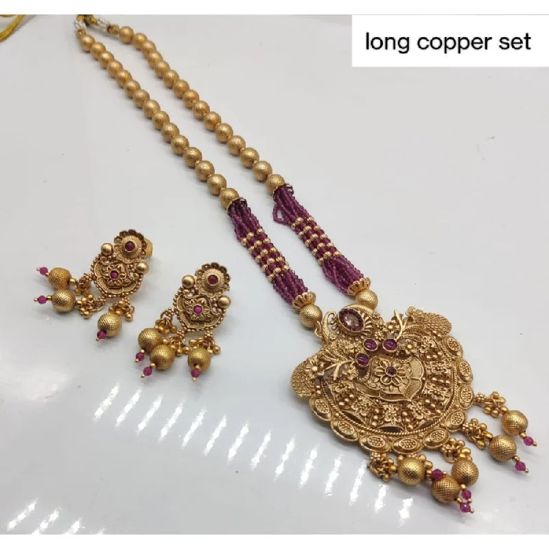 Simple Chain Necklace-Akruti Collection Copper Plated Pota Stone Long Necklace Set