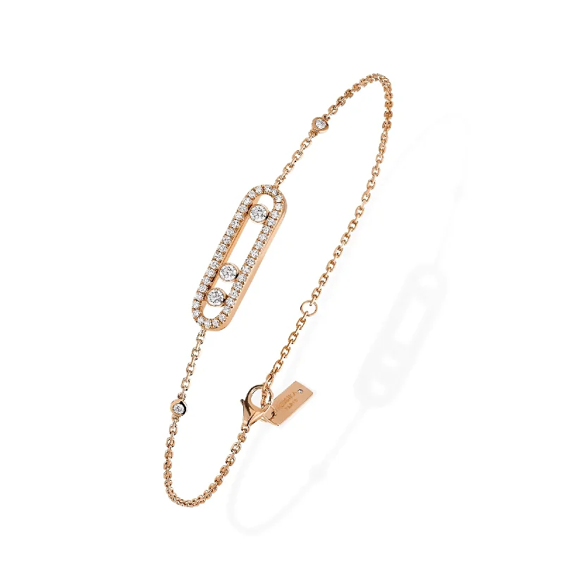 Stackable Diamond Bracelets-18ct Pink Gold Baby Move Pave Three Diamond Set Bracelet