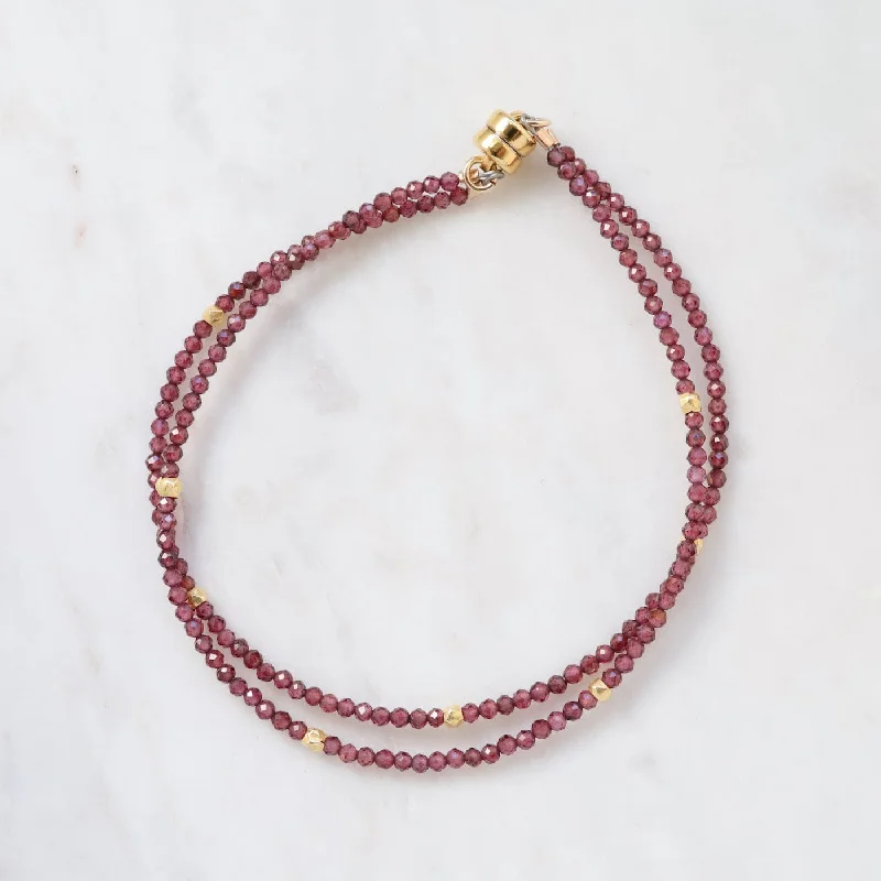 Vintage Gemstone Bracelets-Two Strand Red Garnet Bracelet