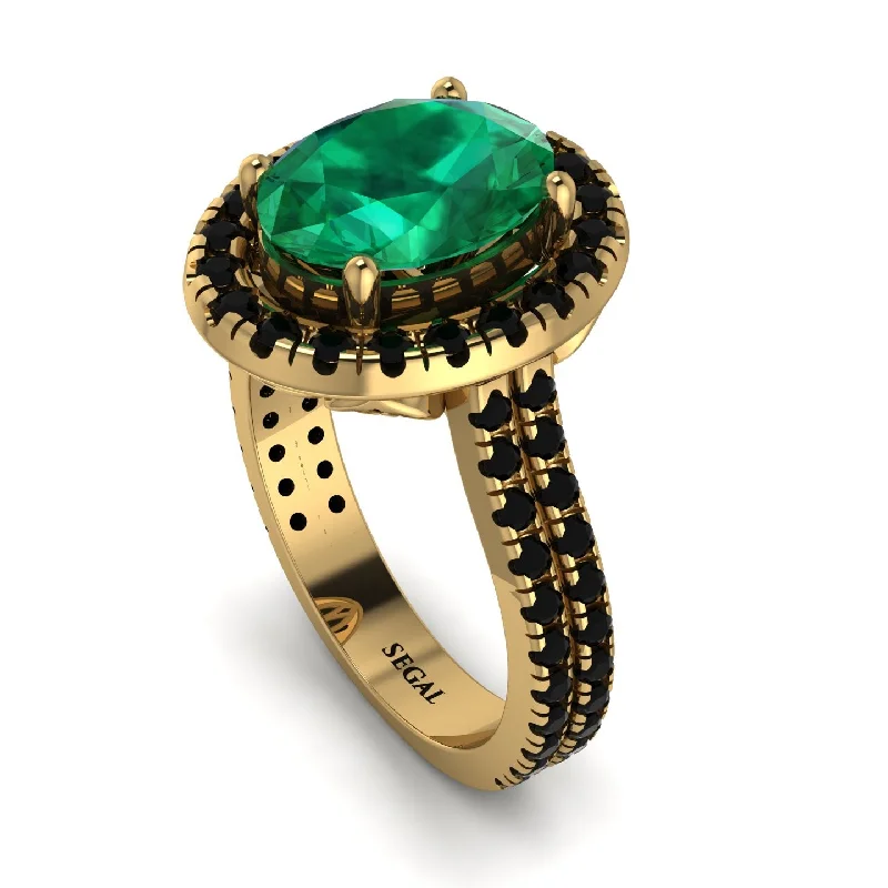 Chic Silver Cocktail Ring-Gorgeous Oval Cut Emerald Pave Double Shank Engagement Ring With Hidden Stone - Phoebe No. 34