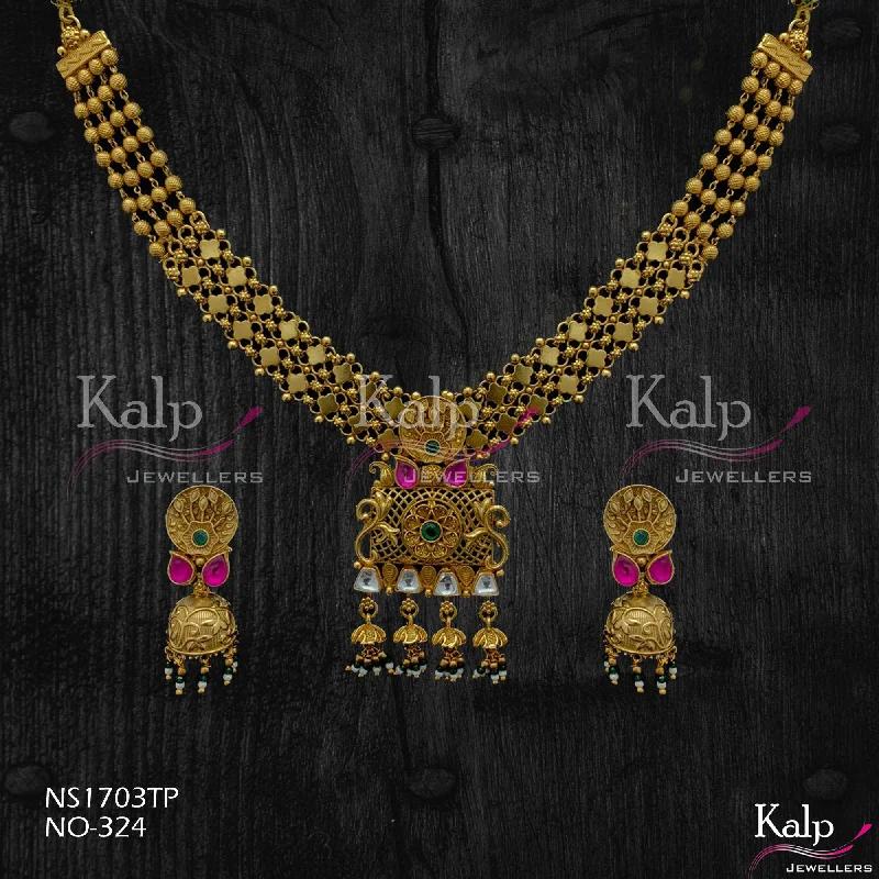 Birthstone Pendant Necklace-Kalp Jewellers Copper Gold Plated Necklace Set