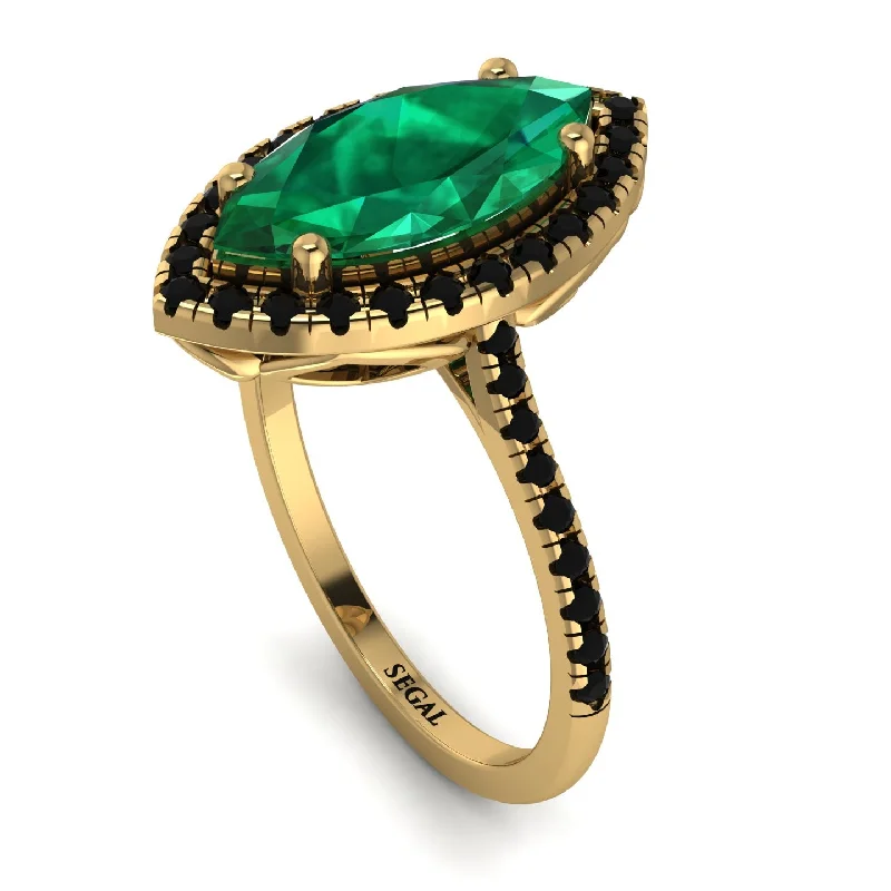 Matching Couple Rings-Gorgeous Marquise Cut Emerald Pave Engagement Ring With Hidden Stone - Miriam No. 34