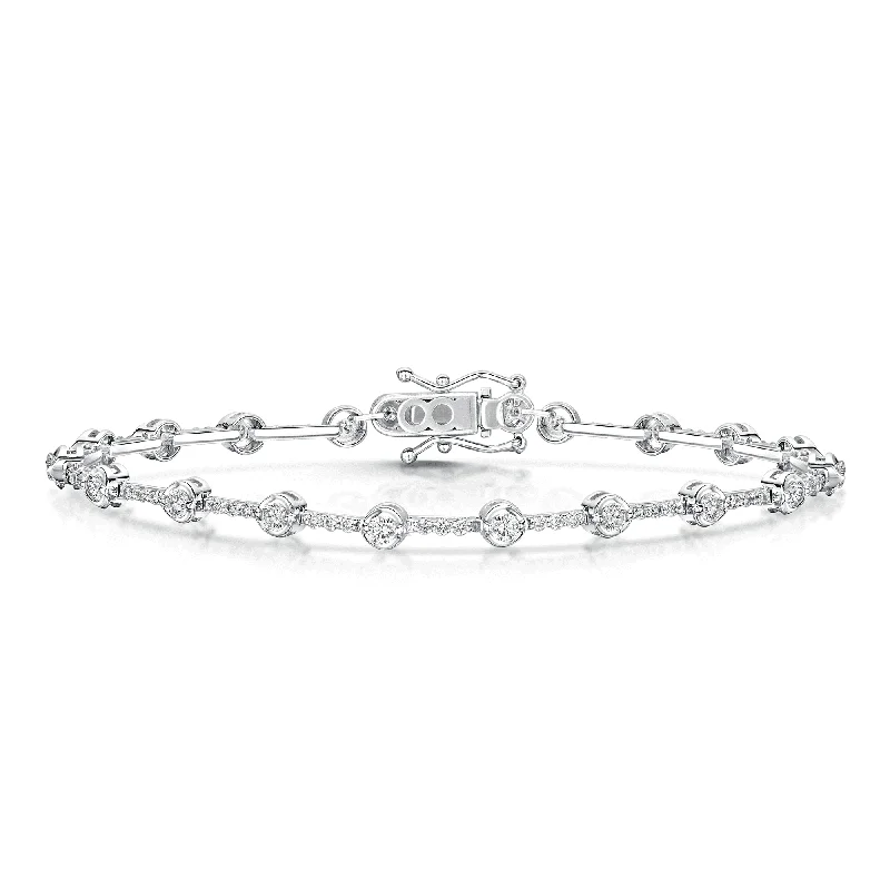 Handmade Gemstone Bracelets-18ct White Gold Round Brilliant Cut Diamond Rub Over Tennis Bracelet