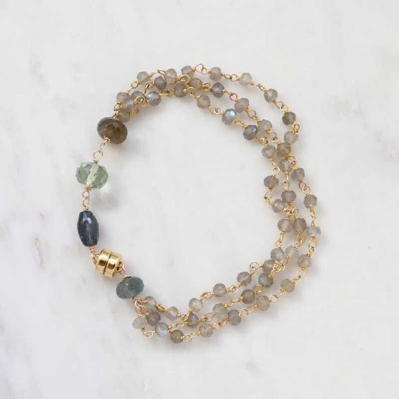 Unique Cuff Bracelets for Women-Hand Tied 3 Strand Labradorite Bracelet