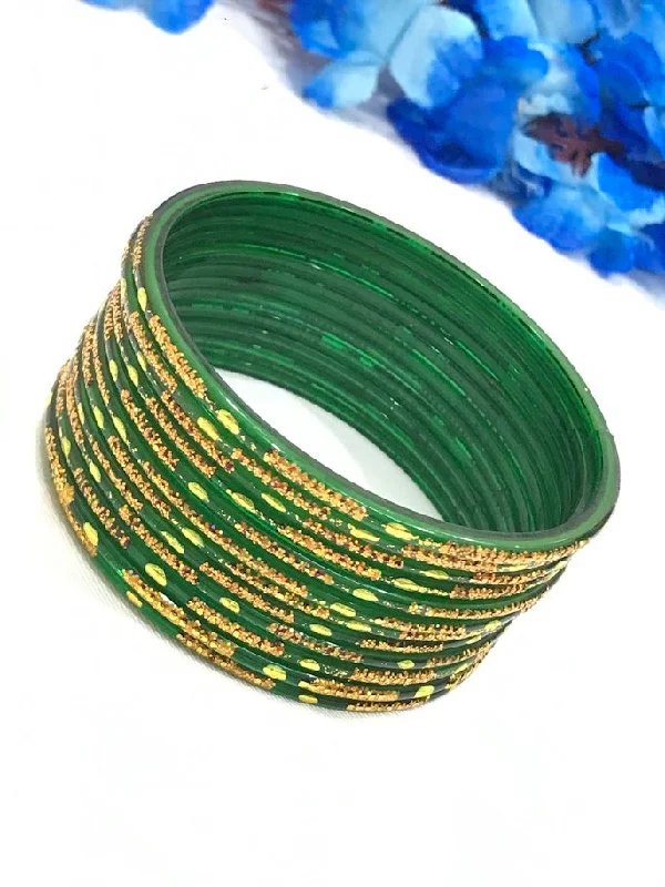 Fashionable Silver Bangle Set-Gorgeous Green Color New Design Glass Bangles For Women