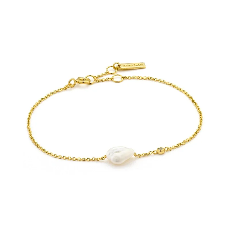 Gold-Plated Charm Bracelets-Gold Pearl Bracelet