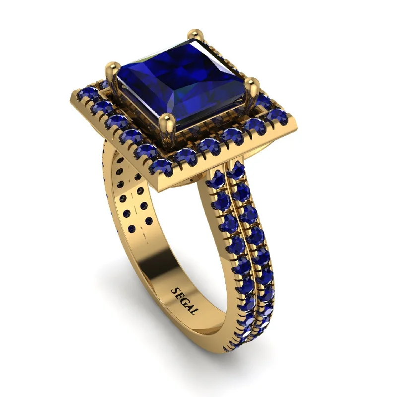 Men's Statement Ring-Gorgeous Princess Cut Sapphire Pave Double Shank Engagement Ring With Hidden Stone - Margot No. 73