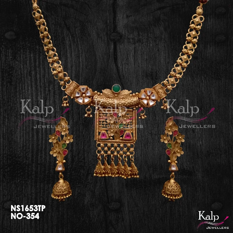 Unique Gemstone Necklace-Kalp Jewellers Copper Gold Plated Necklace Set