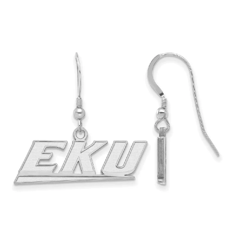 Diamond Heart Earrings-Sterling Silver Eastern Kentucky University Small Dangle Earrings