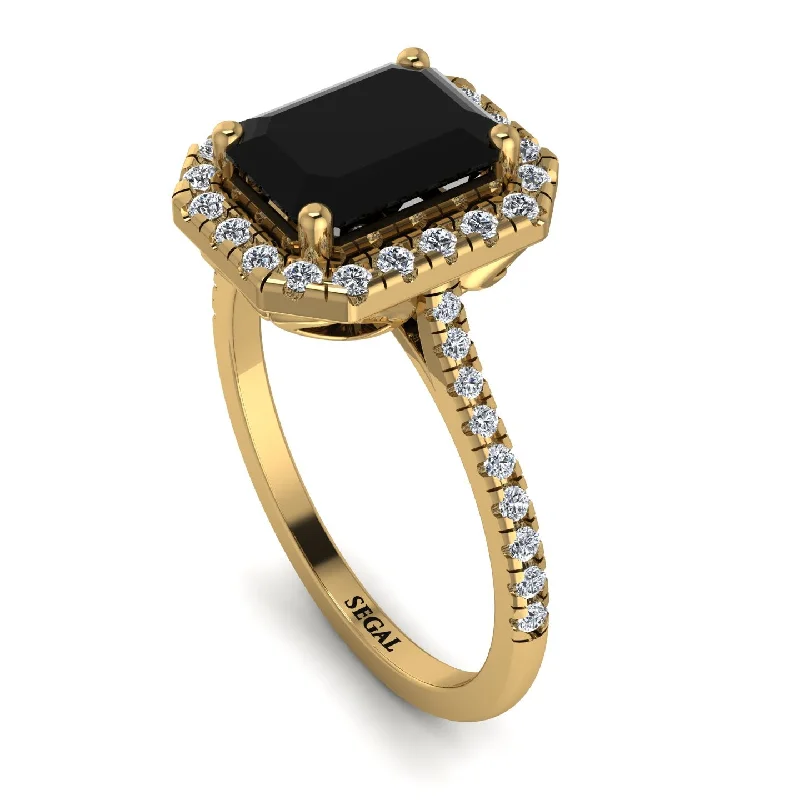 Black Diamond Ring-Gorgeous Emerald Cut Black Diamond Pave Engagement Ring With Hidden Stone - Veronica No. 7