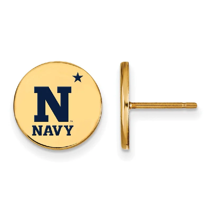 Simple Gold Hoop Earrings-14k Gold Plated Silver U.S. Naval Academy Small Enamel Disc Earrings