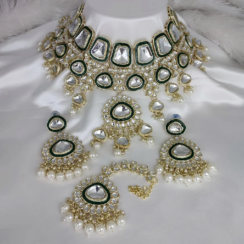 Designer Gold Necklace-Manisha Jewellery Gold Plated Kundan Stone And Pearls Meenakari Choker Necklace Set