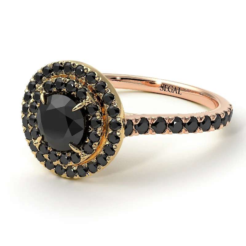 Luxury Engagement Ring-Two Tones Double Halo Black Diamond Ring - Zoey No. 79